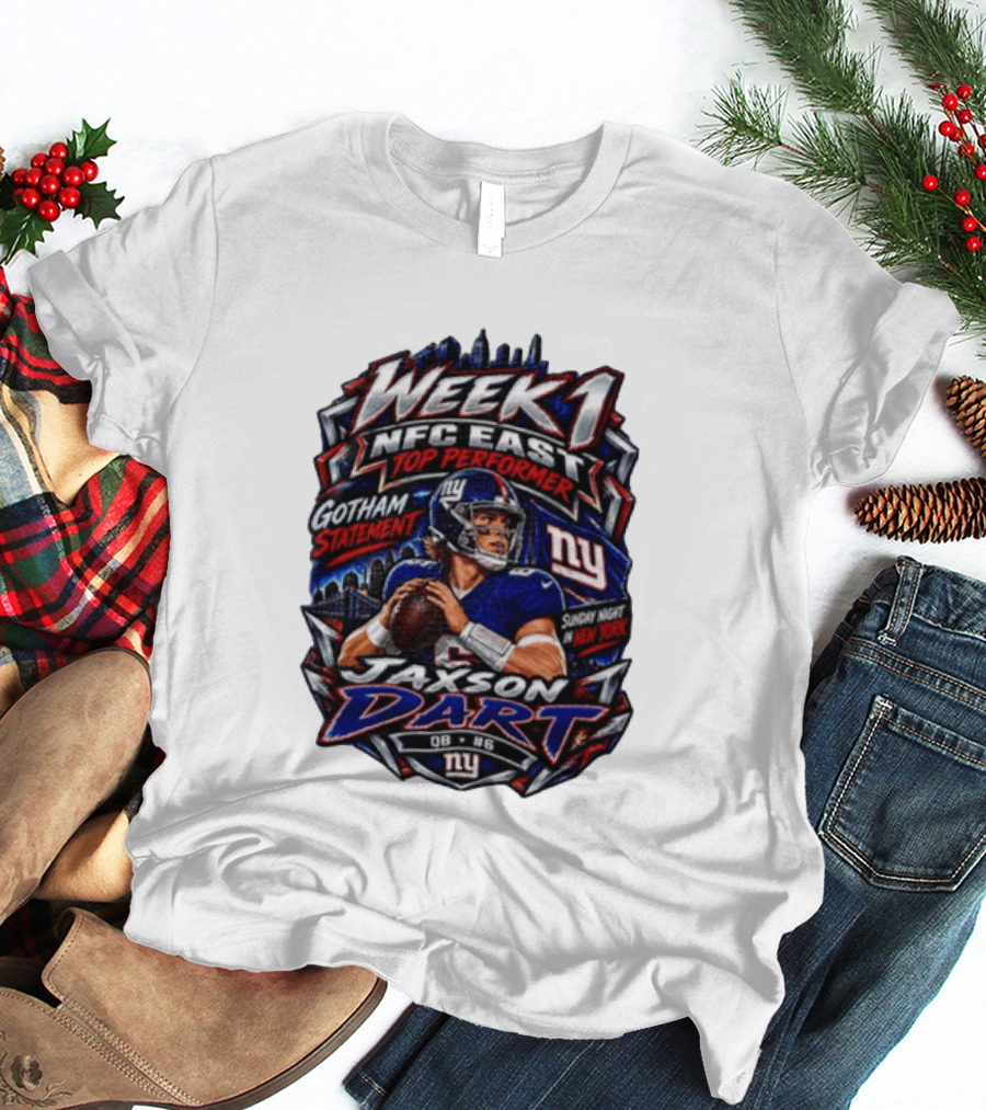 Week 1 NFC East Top Performer Jaxson Dart Gotham Statement Sunday Night New York T-Shirt