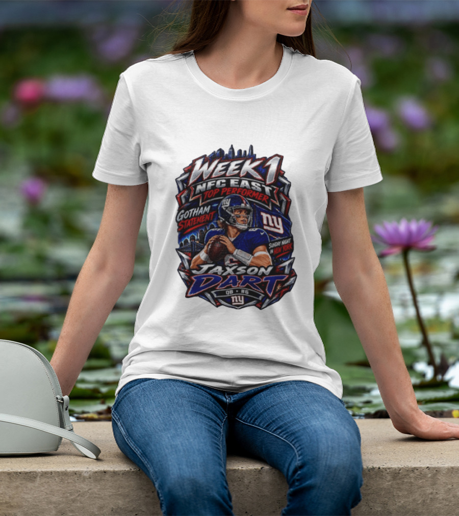 Week 1 NFC East Top Performer Jaxson Dart Gotham Statement Sunday Night New York T-Shirt