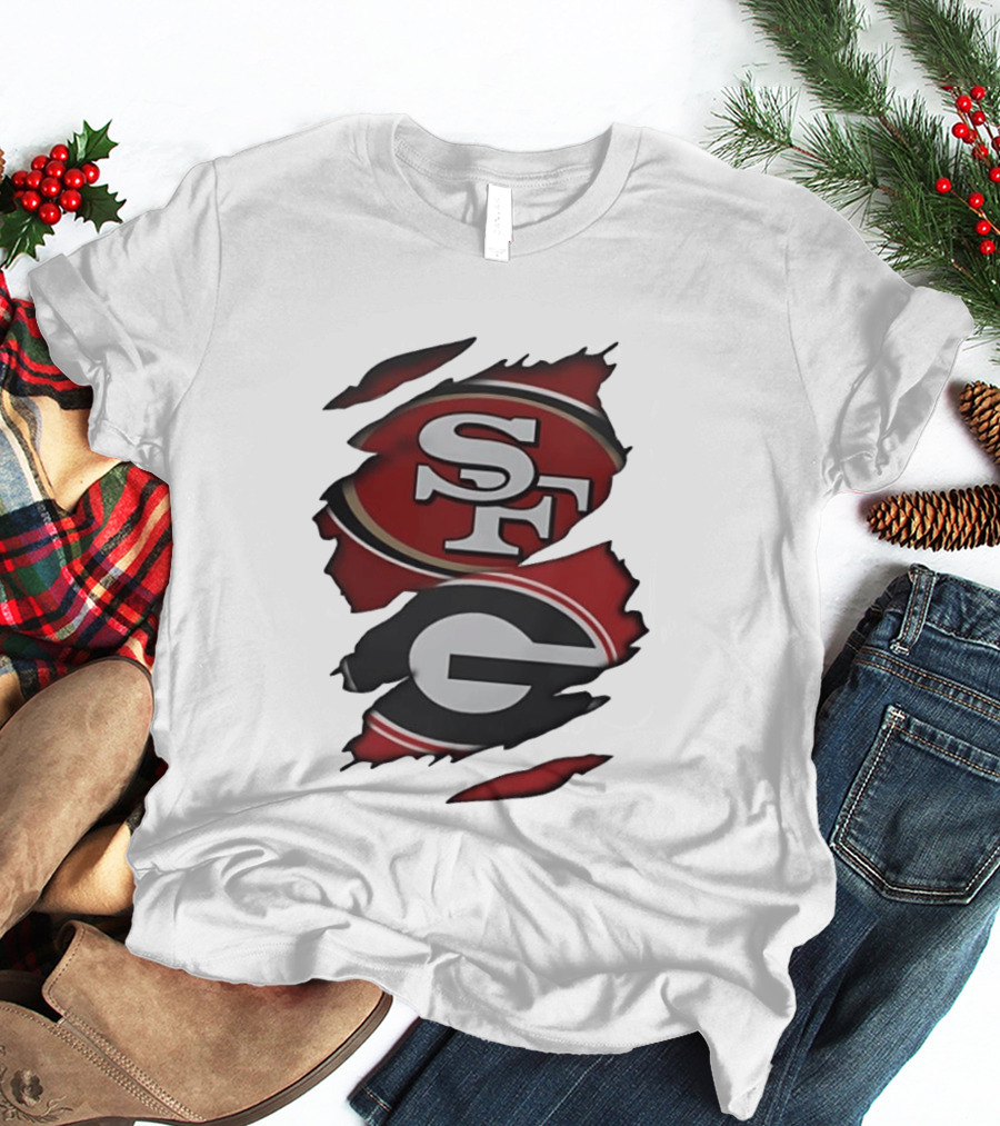 San Francisco 49ers Georgia Bulldogs Torn Fabric T-Shirt