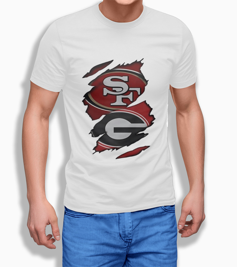 San Francisco 49ers Georgia Bulldogs Torn Fabric T-Shirt