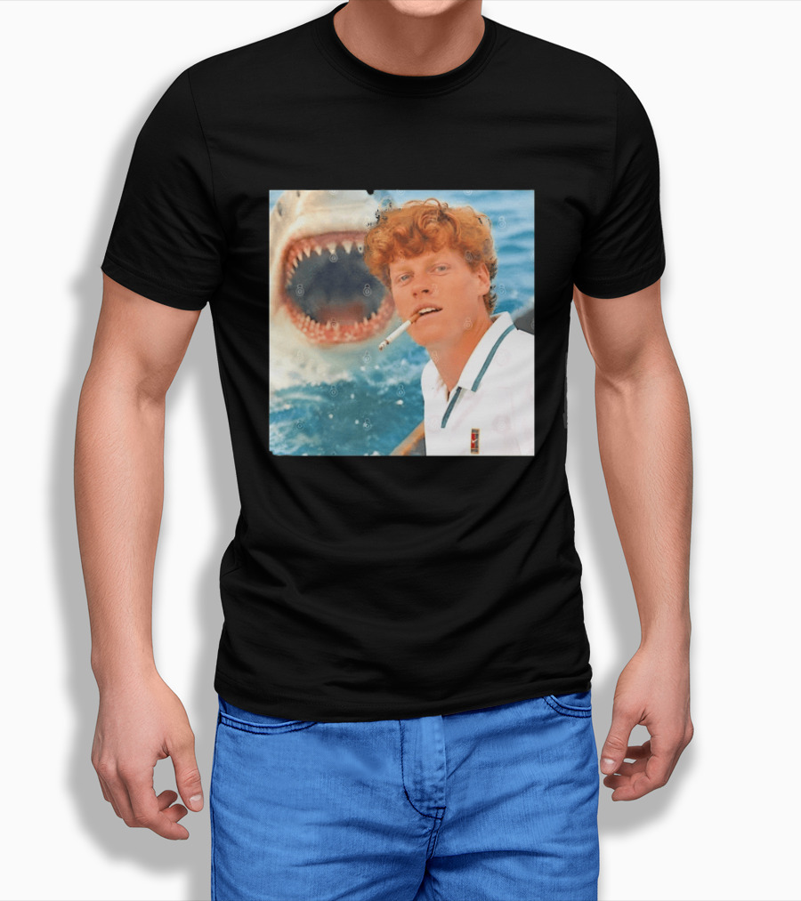 Jannik Sinner Smoking With Great White Shark Tennis Image T-Shirt