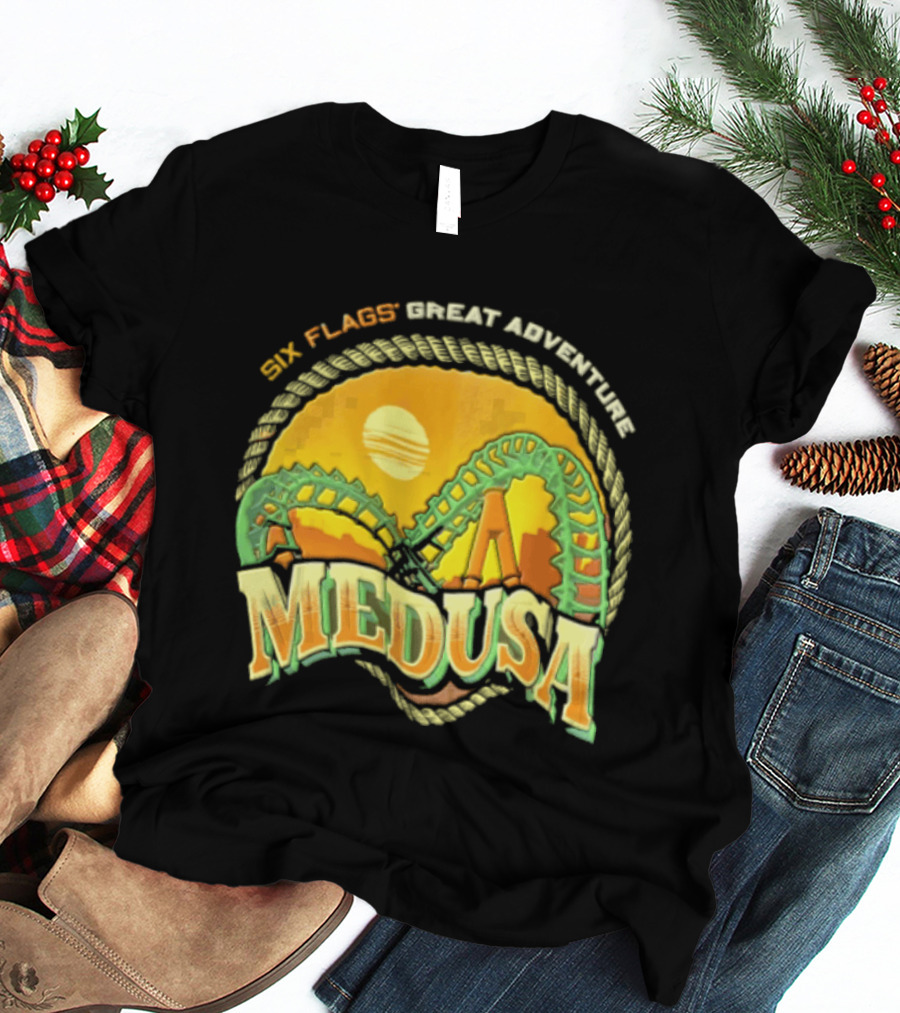 Six Flags Great Adventure Medusa Roller Loop Retro Sunburst T-Shirt
