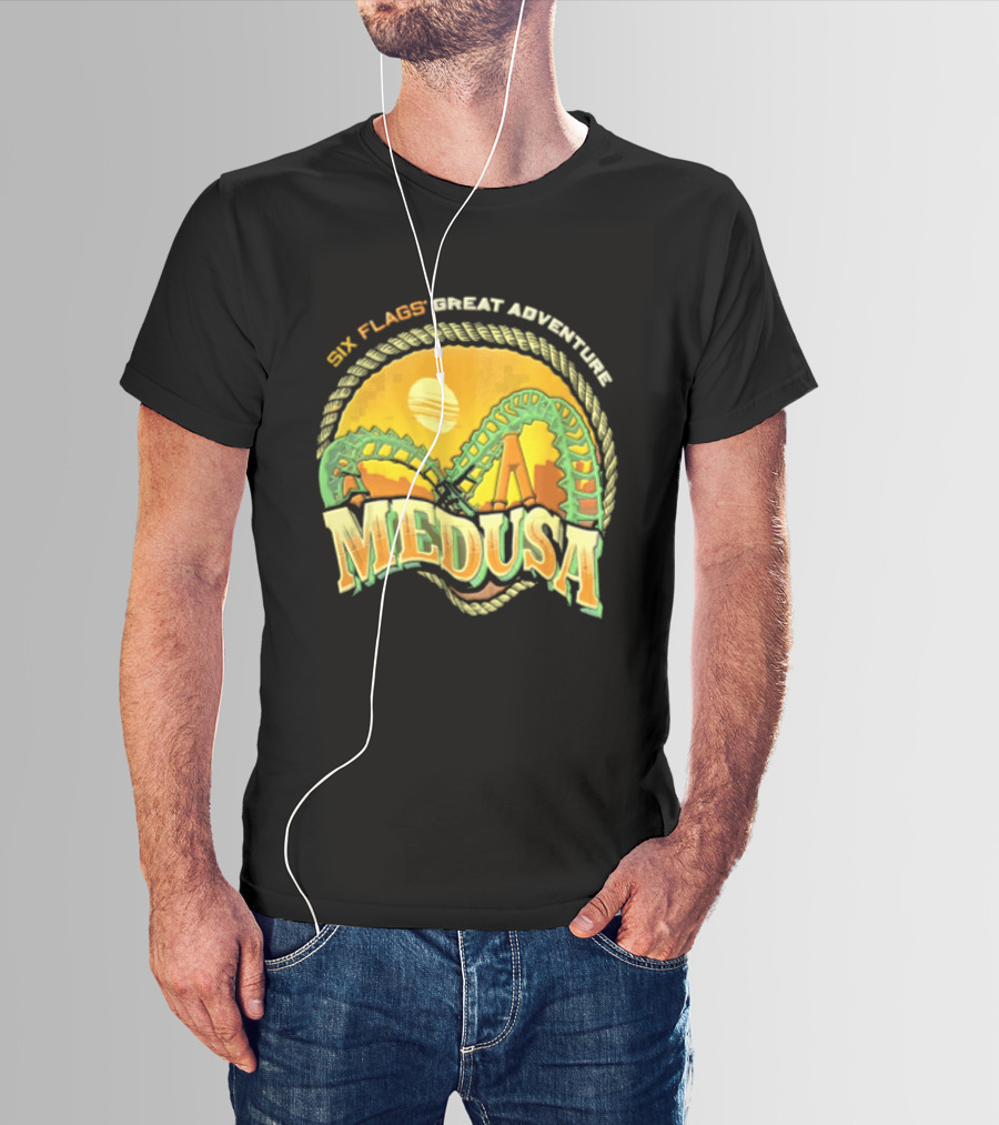 Six Flags Great Adventure Medusa Roller Loop Retro Sunburst T-Shirt
