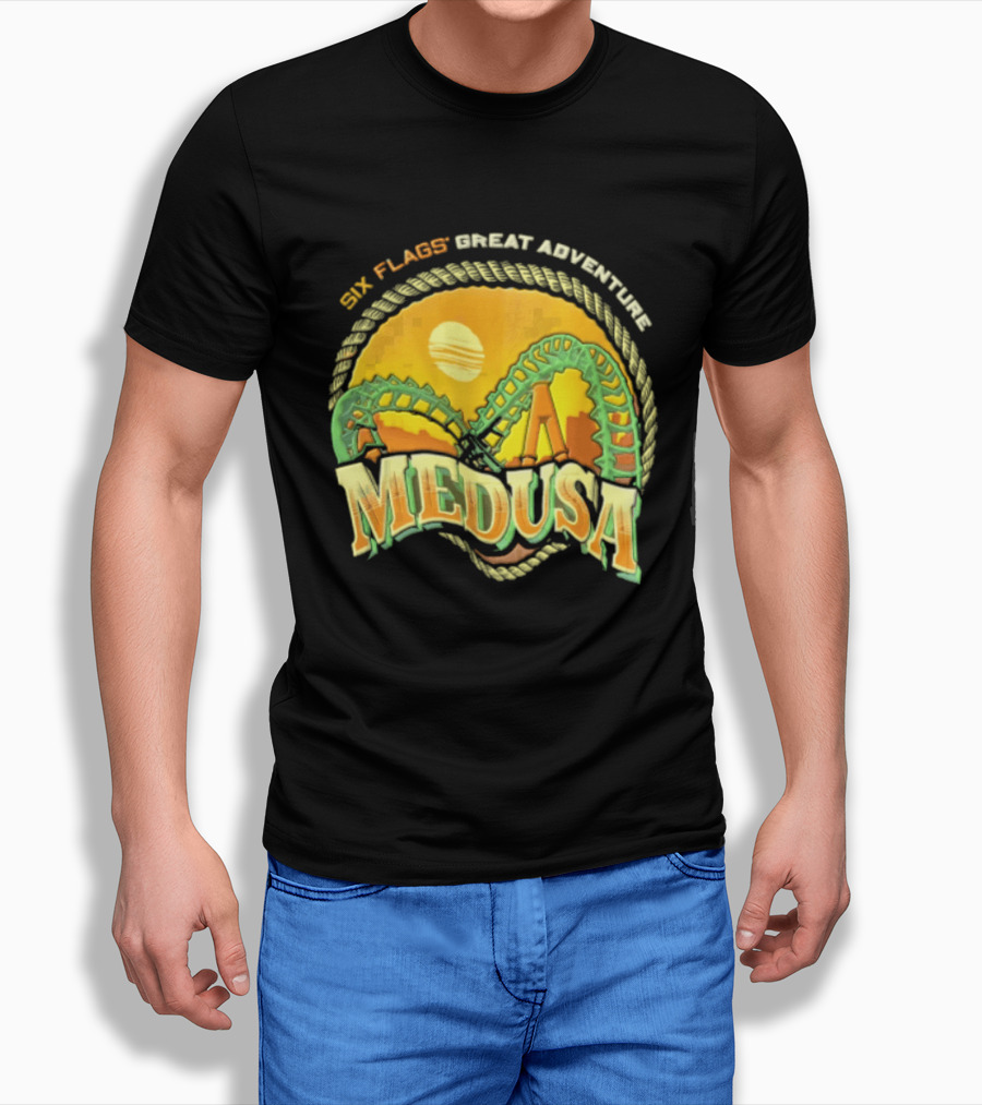 Six Flags Great Adventure Medusa Roller Loop Retro Sunburst T-Shirt