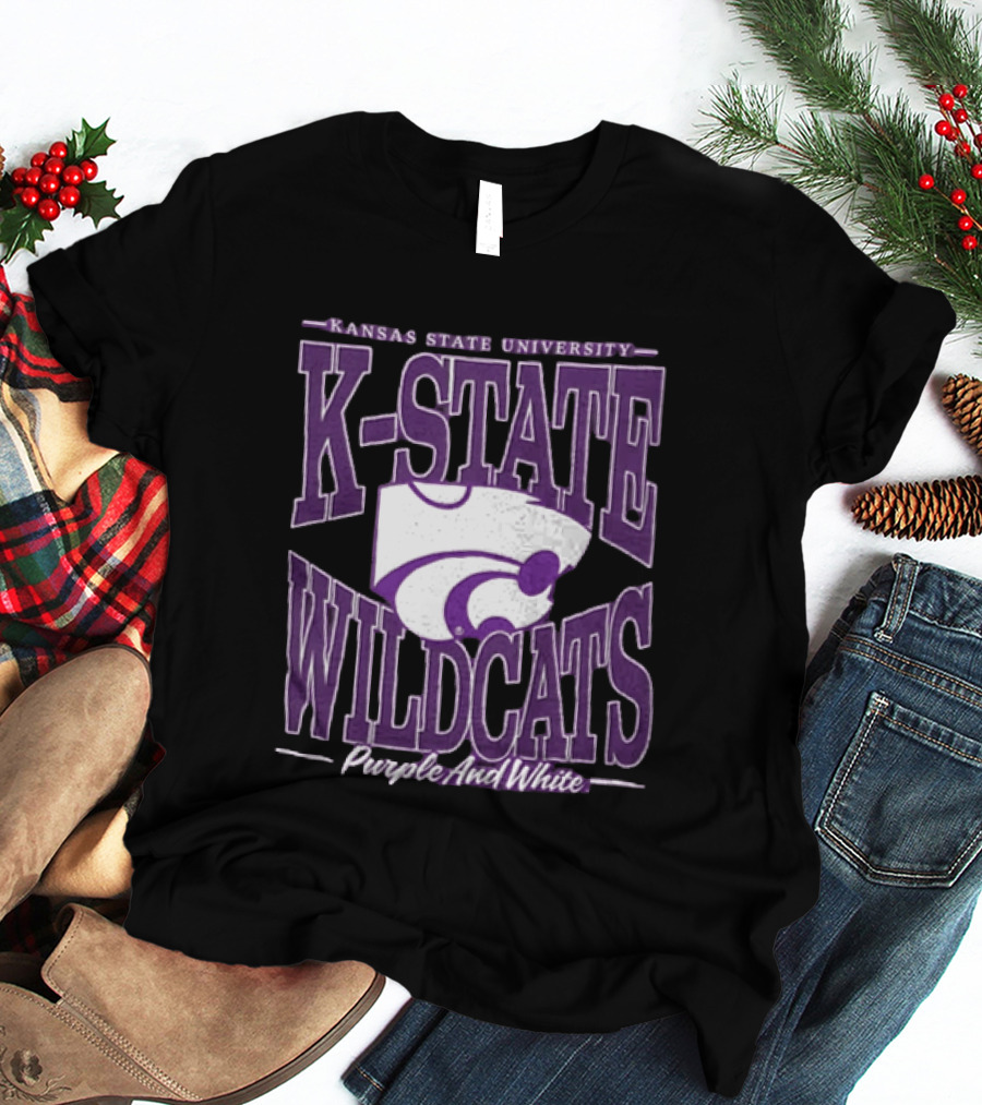 Kansas State University K State Wildcats Purple And White T-Shirt