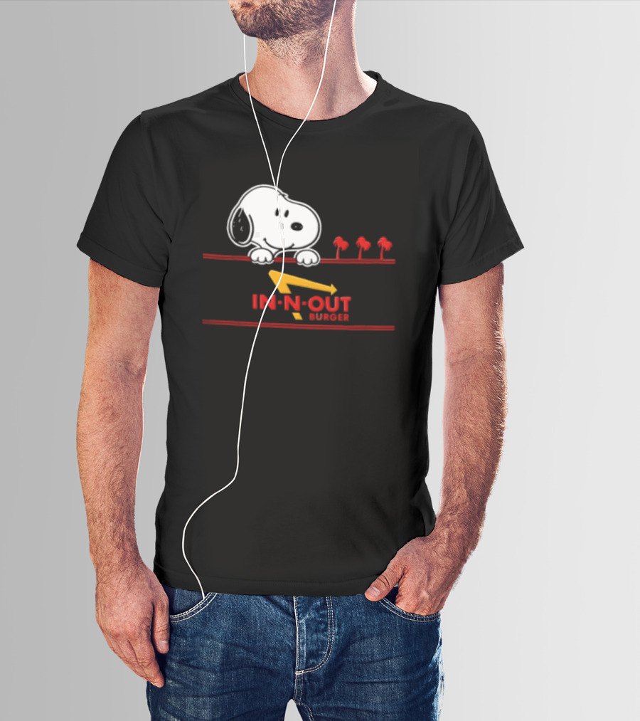Snoopy Peeking Over In N Out Burger Red Lines With Palm Trees T-Shirt