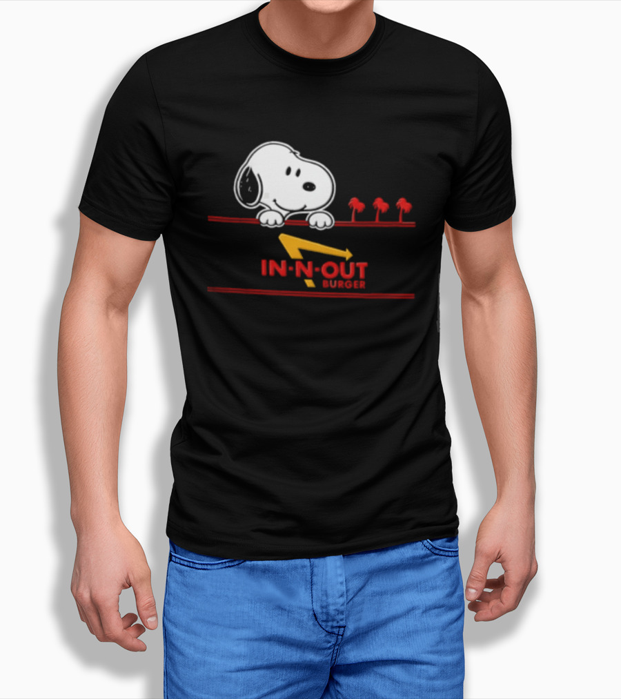 Snoopy Peeking Over In N Out Burger Red Lines With Palm Trees T-Shirt