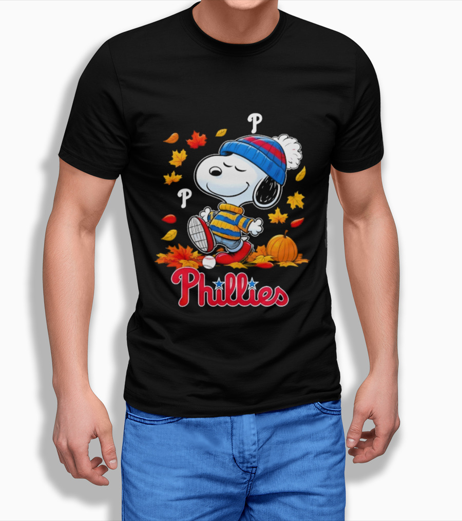 Snoopy Philadelphia Phillies Autumn Leaves Pumpkin Baseball Fan T-Shirt