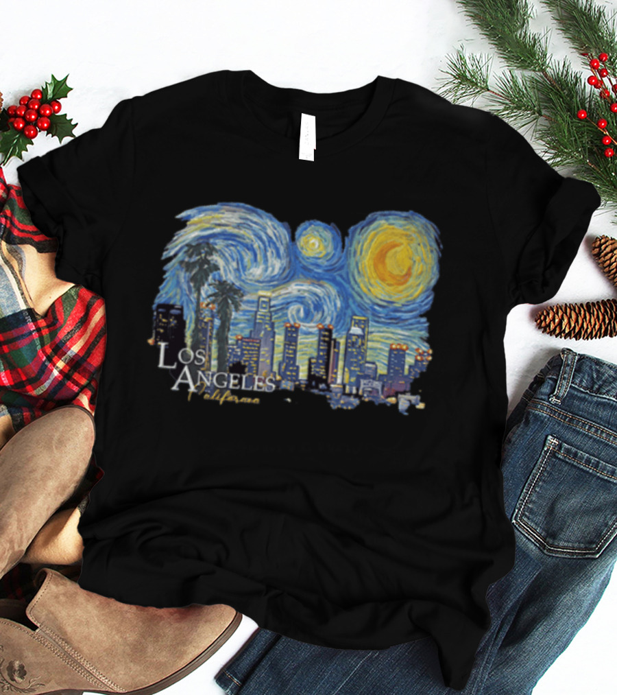 Los Angeles California Starry Night Skyline Palm Trees T-Shirt