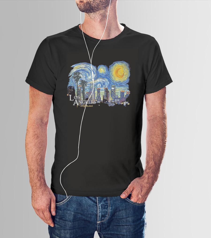 Los Angeles California Starry Night Skyline Palm Trees T-Shirt