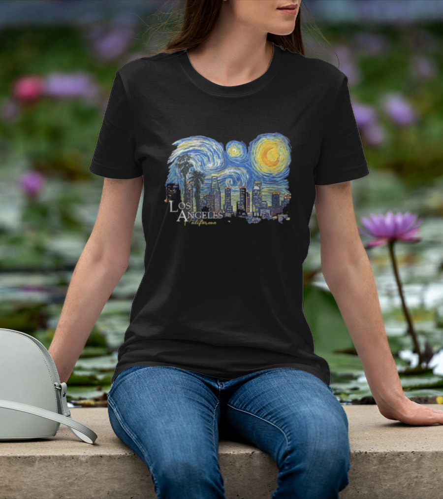 Los Angeles California Starry Night Skyline Palm Trees T-Shirt
