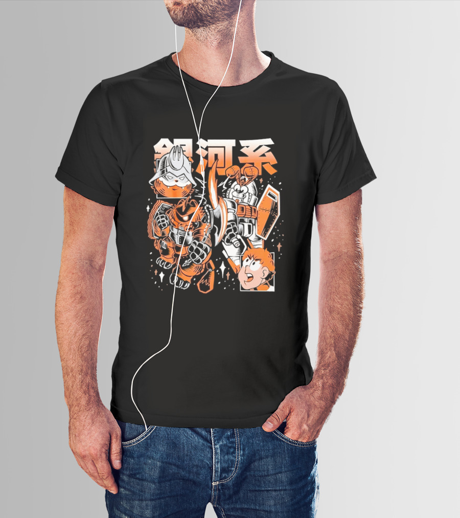 Mecha Galaxy Warrior Gundam Anime Kanji Robot Battle Scene T-Shirt