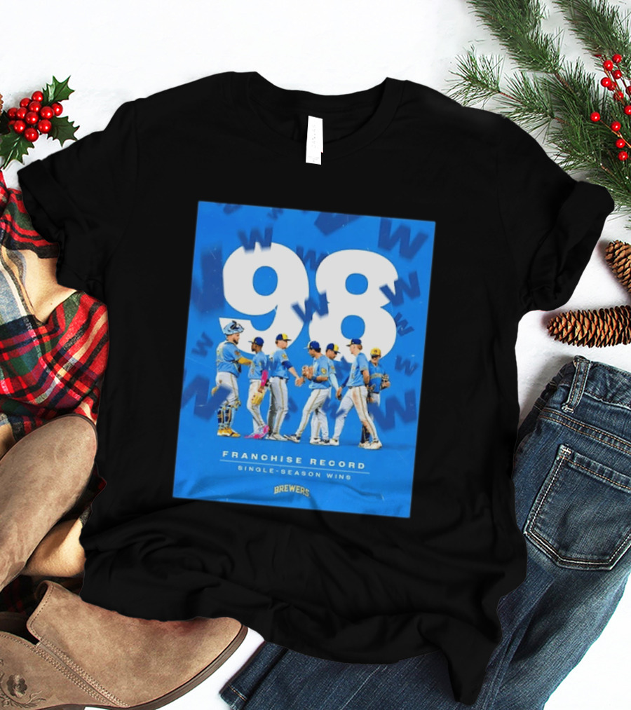 Milwaukee Brewers 98 Franchise Record Single Season Wins Team Celebration T-Shirt