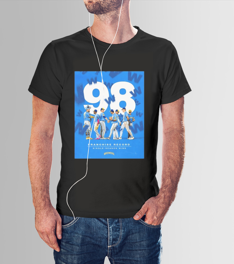 Milwaukee Brewers 98 Franchise Record Single Season Wins Team Celebration T-Shirt