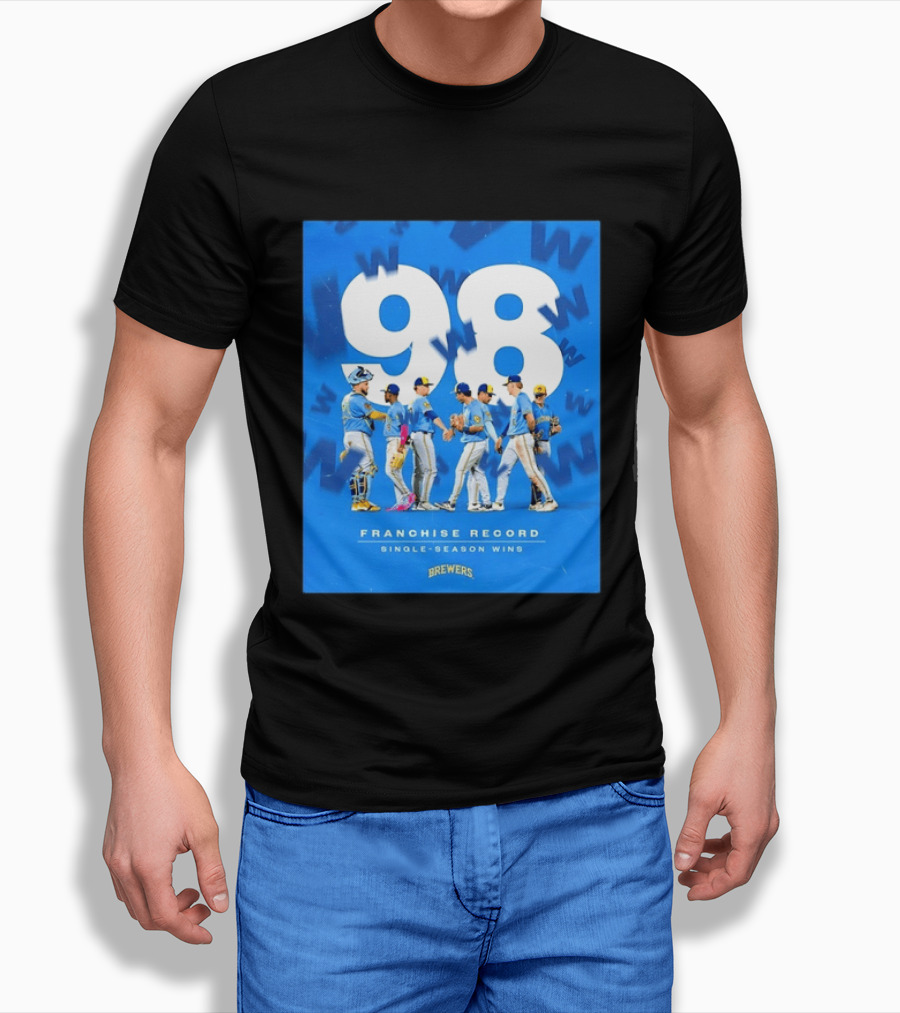 Milwaukee Brewers 98 Franchise Record Single Season Wins Team Celebration T-Shirt