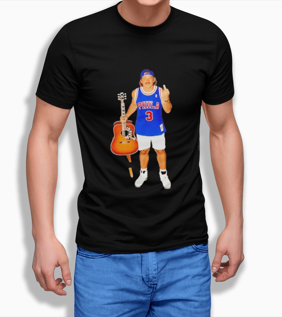 Morgan Wallen Phila 3 Jersey Middle Finger Gesture With Guitar T-Shirt