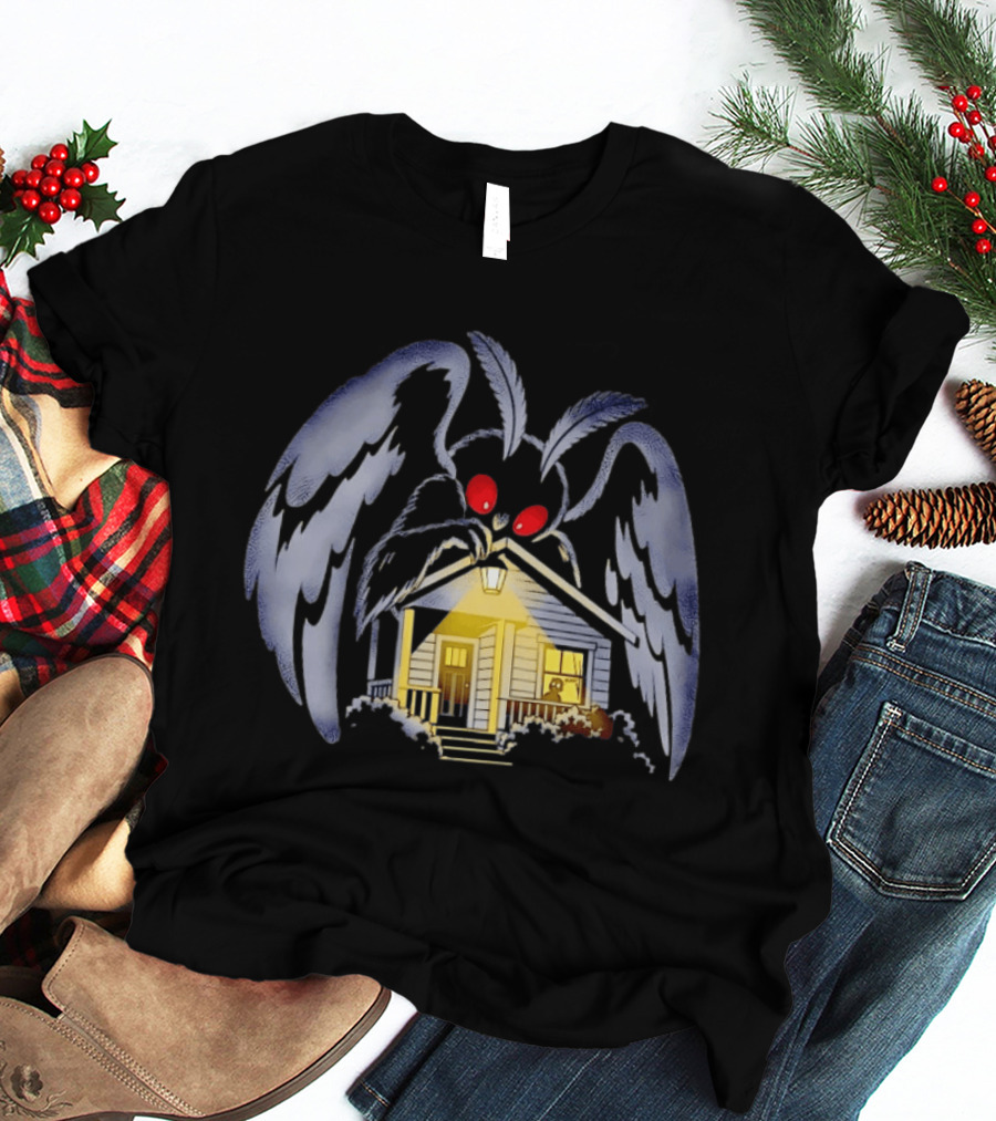 Mothman Drawn To Porch Light Cryptid Creature Illuminated House T-Shirt