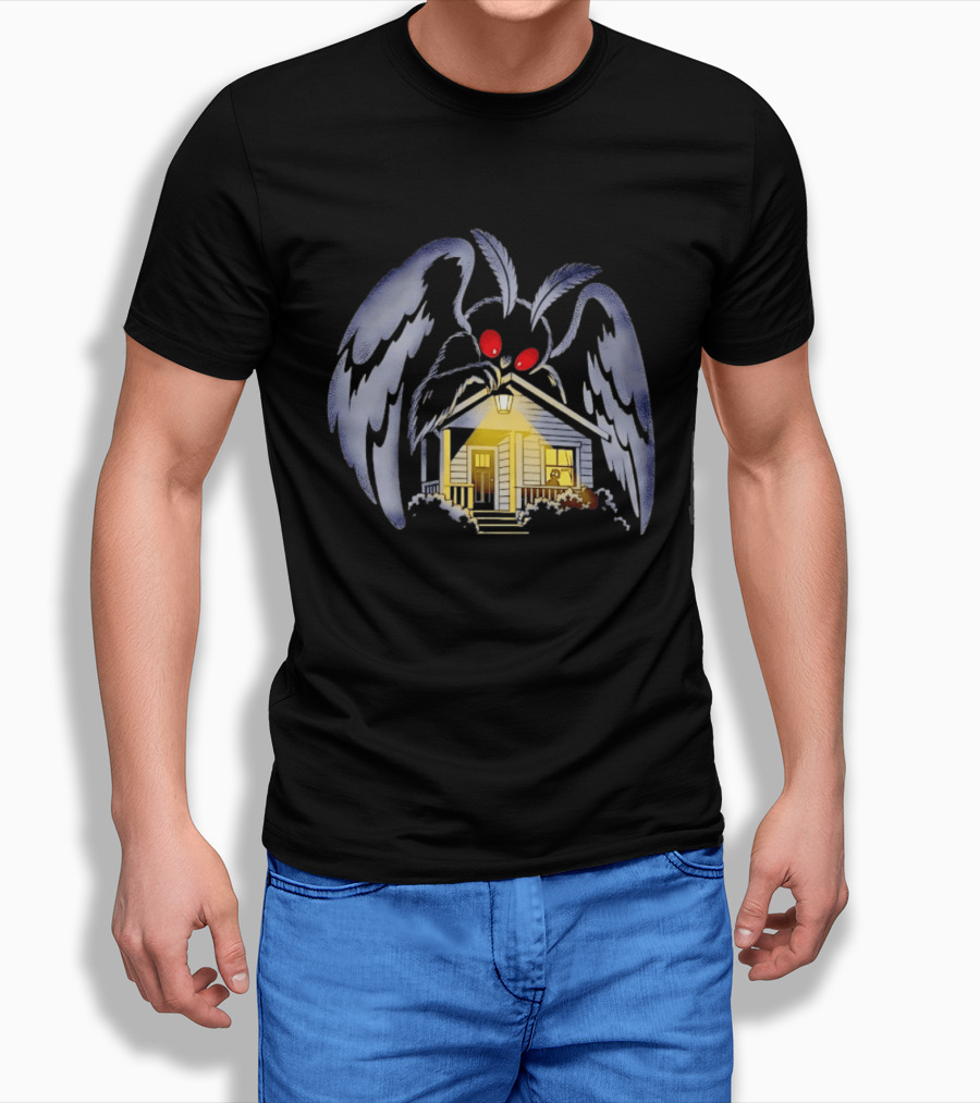 Mothman Drawn To Porch Light Cryptid Creature Illuminated House T-Shirt