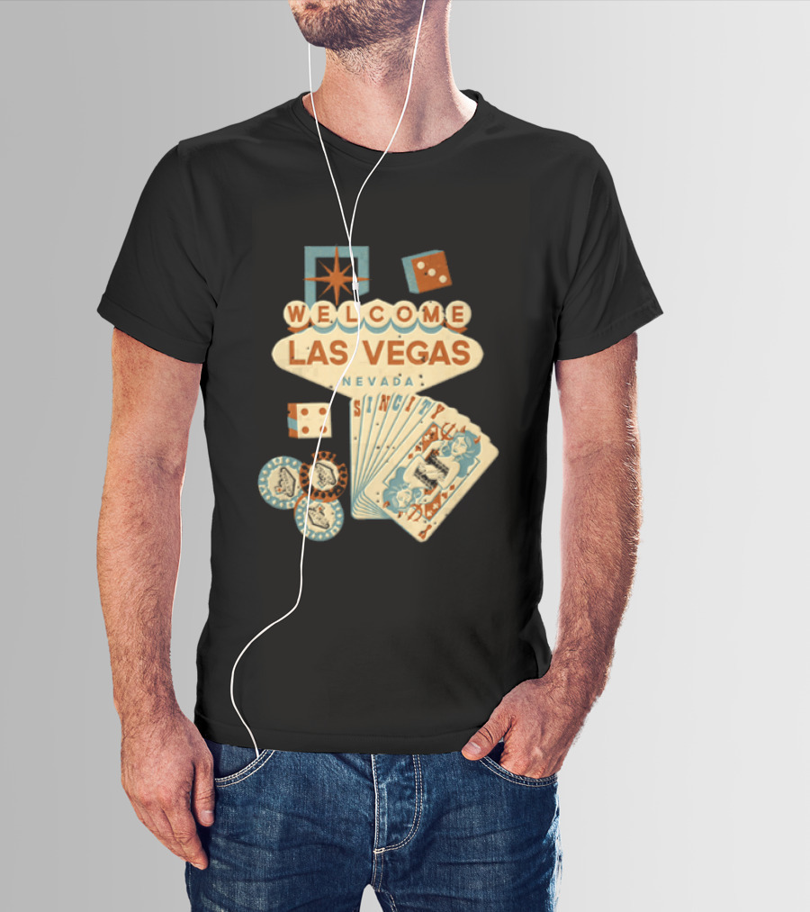 Welcome Las Vegas Nevada Sign With Casino Poker Cards And Dice T-Shirt