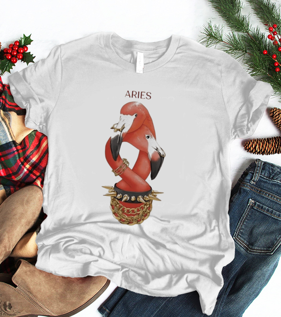 Aries Flamingo Punk Rock Zodiac Sign Astrology Bracelet Spikes T-Shirt