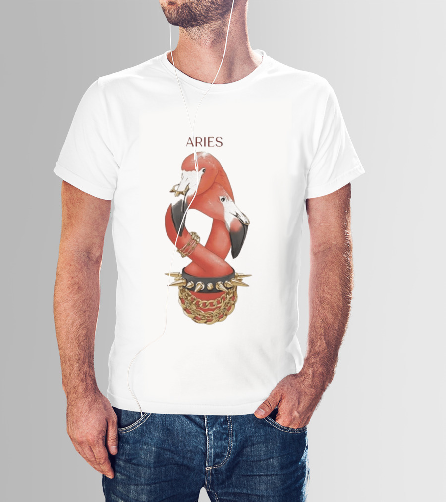 Aries Flamingo Punk Rock Zodiac Sign Astrology Bracelet Spikes T-Shirt