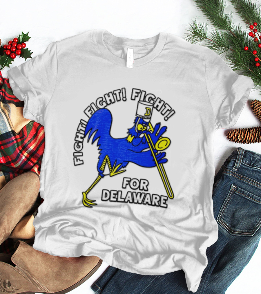 Delaware Blue Hens Fight Fight Fight For Delaware Chicken Trombone T-Shirt