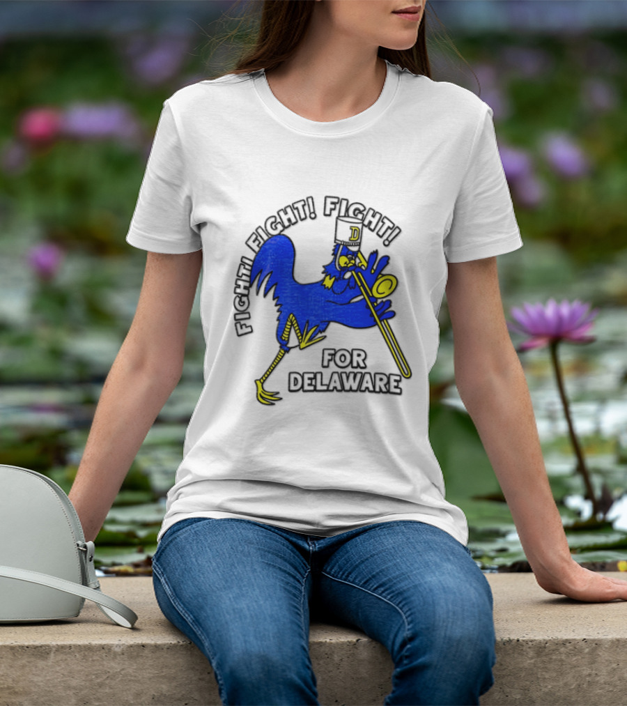 Delaware Blue Hens Fight Fight Fight For Delaware Chicken Trombone T-Shirt