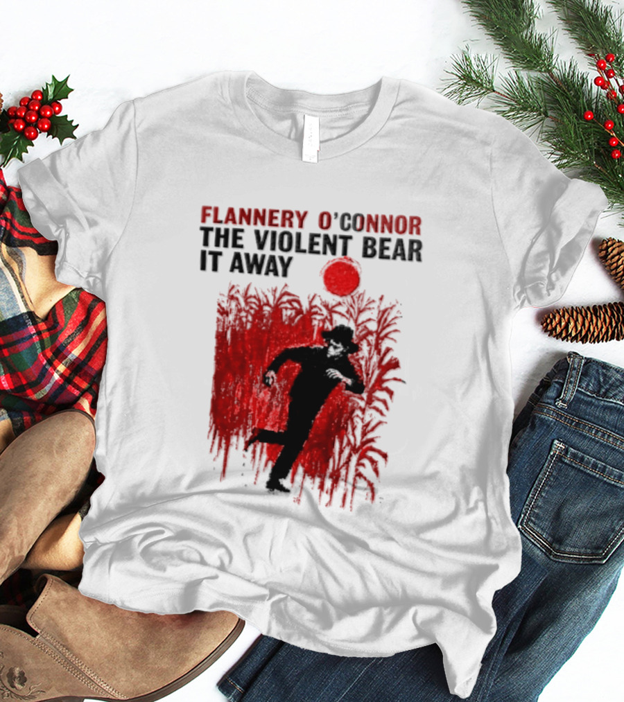 Flannery O'Connor The Violent Bear It Away Red Silhouette In Cornfield T-Shirt