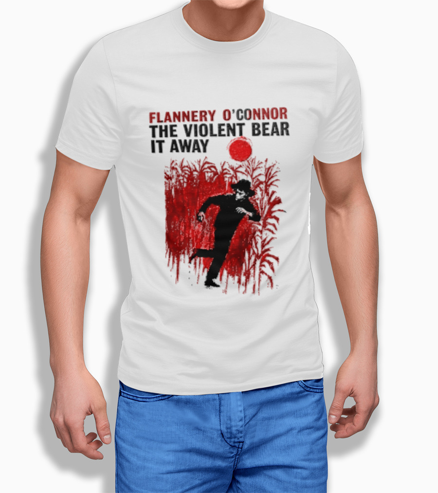 Flannery O'Connor The Violent Bear It Away Red Silhouette In Cornfield T-Shirt