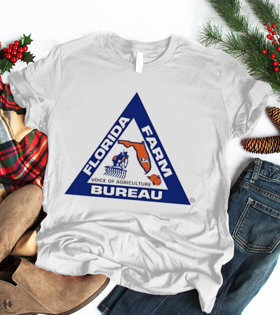 Florida Farm Bureau Voice Of Agriculture Triangle Logo With Map And Tractor T-Shirt