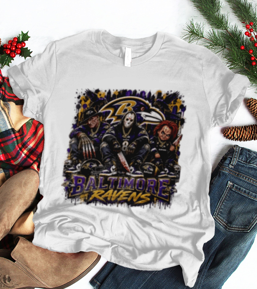 Freddy Krueger Jason Voorhees Chucky Baltimore Ravens Halloween Horror T-Shirt