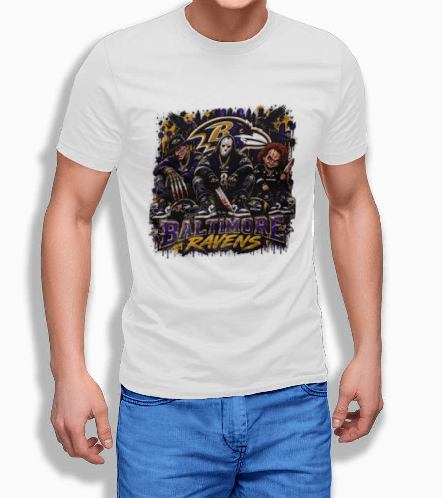 Freddy Krueger Jason Voorhees Chucky Baltimore Ravens Halloween Horror T-Shirt