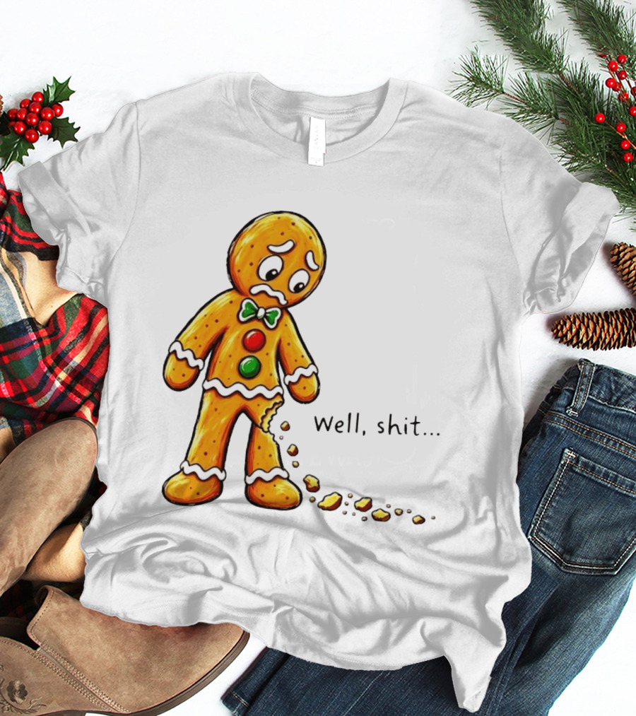 Gingerbread Man Well Shit Broken Cookie Bow Tie Colorful Buttons T-Shirt
