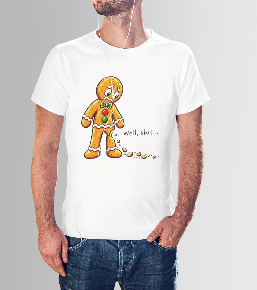 Gingerbread Man Well Shit Broken Cookie Bow Tie Colorful Buttons T-Shirt