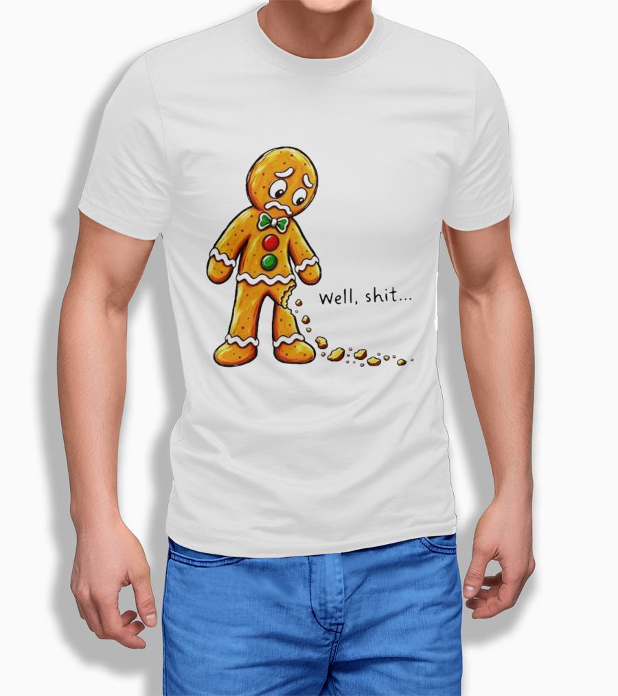 Gingerbread Man Well Shit Broken Cookie Bow Tie Colorful Buttons T-Shirt