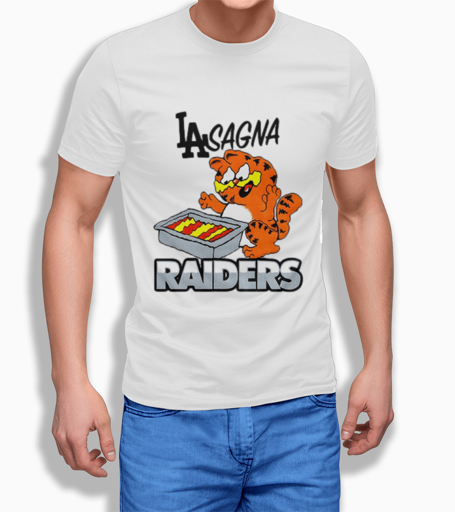 LA Lasagna Raiders Orange Cat Eating Lasagna Sports Rivalry T-Shirt