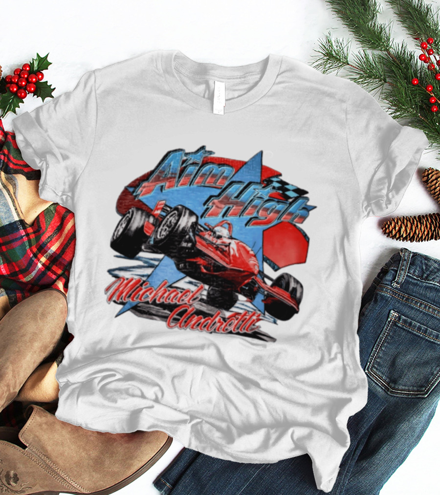 Michael Andretti Aim High Racing Car Art With Checkered Flag T-Shirt