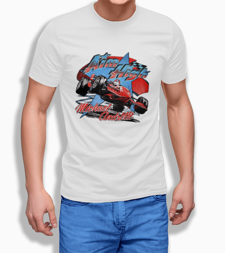 Michael Andretti Aim High Racing Car Art With Checkered Flag T-Shirt