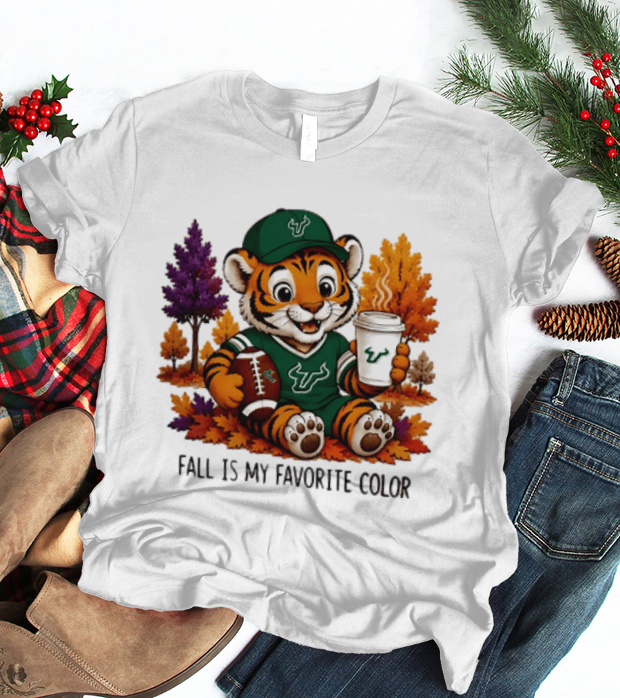 South Florida Bulls Fall Is My Favorite Color Football Tiger Cozy Autumn Vibes T-Shirt