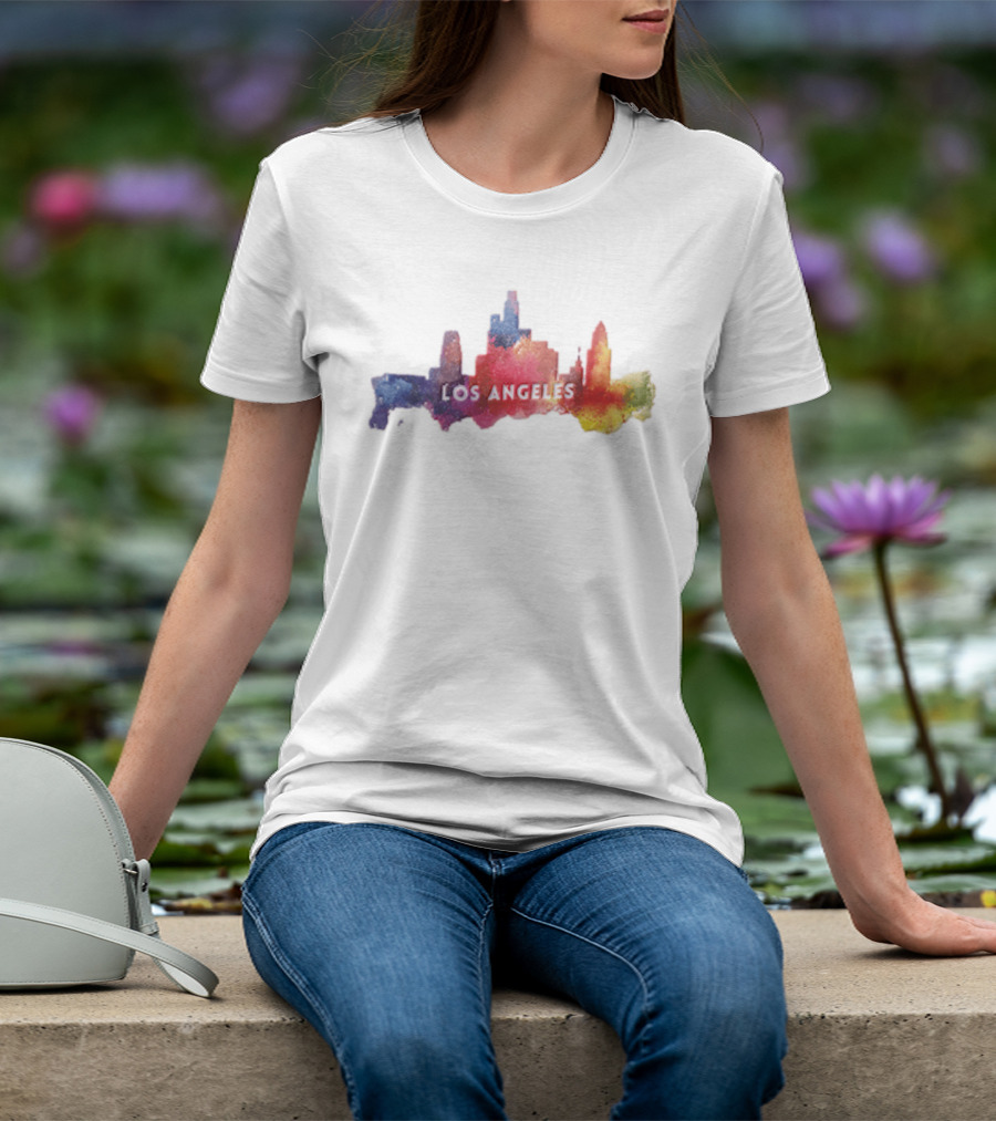 Los Angeles Watercolor Cityscape California Urban Skyline T-Shirt