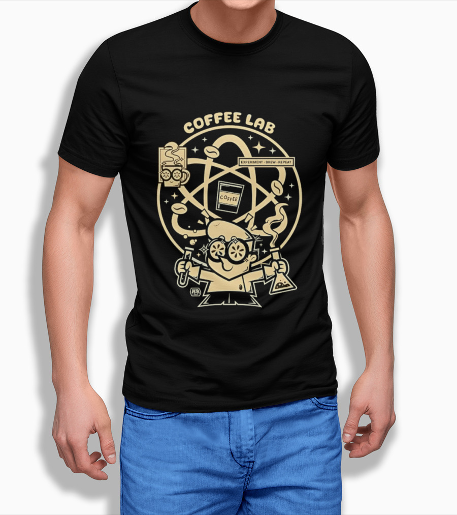 Coffee Lab Experiment Brew Repeat Dexter Scientist Atomic Coffee Cartoons T-Shirt