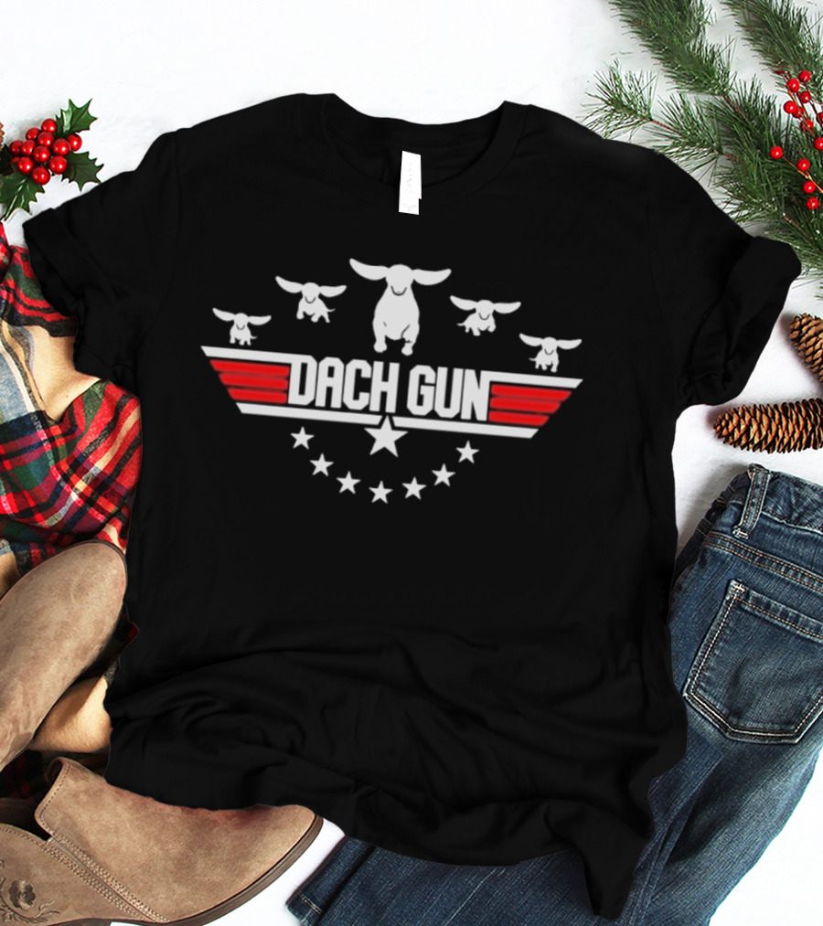 Dach Gun Dachshund Dog Lover Star And Wing Motif T-Shirt