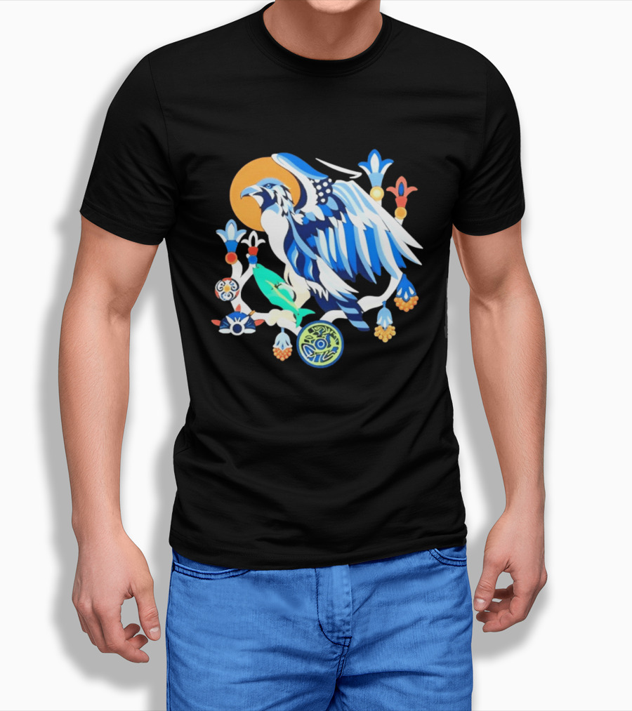 Egyptian Blue Falcon Bird Of Prey With Fish And Ancient Symbolism T-Shirt