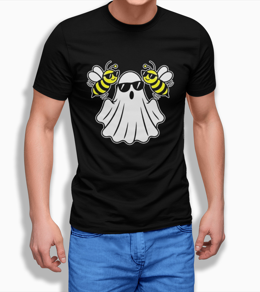 Ghost With Sunglasses And Bees Spooky Halloween Fun T-Shirt