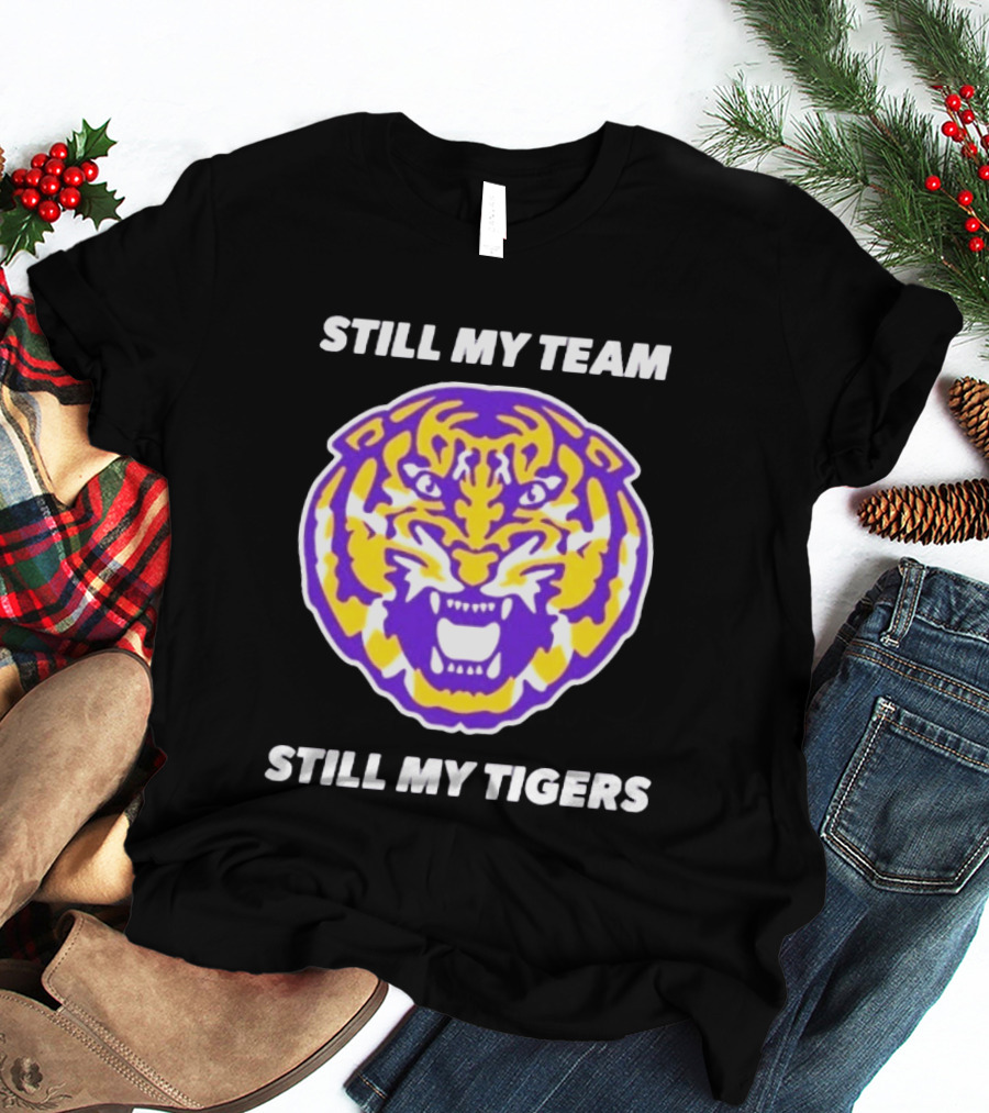 LSU Tigers Still My Team Still My Tigers Fierce Purple Gold Tiger Head T-Shirt