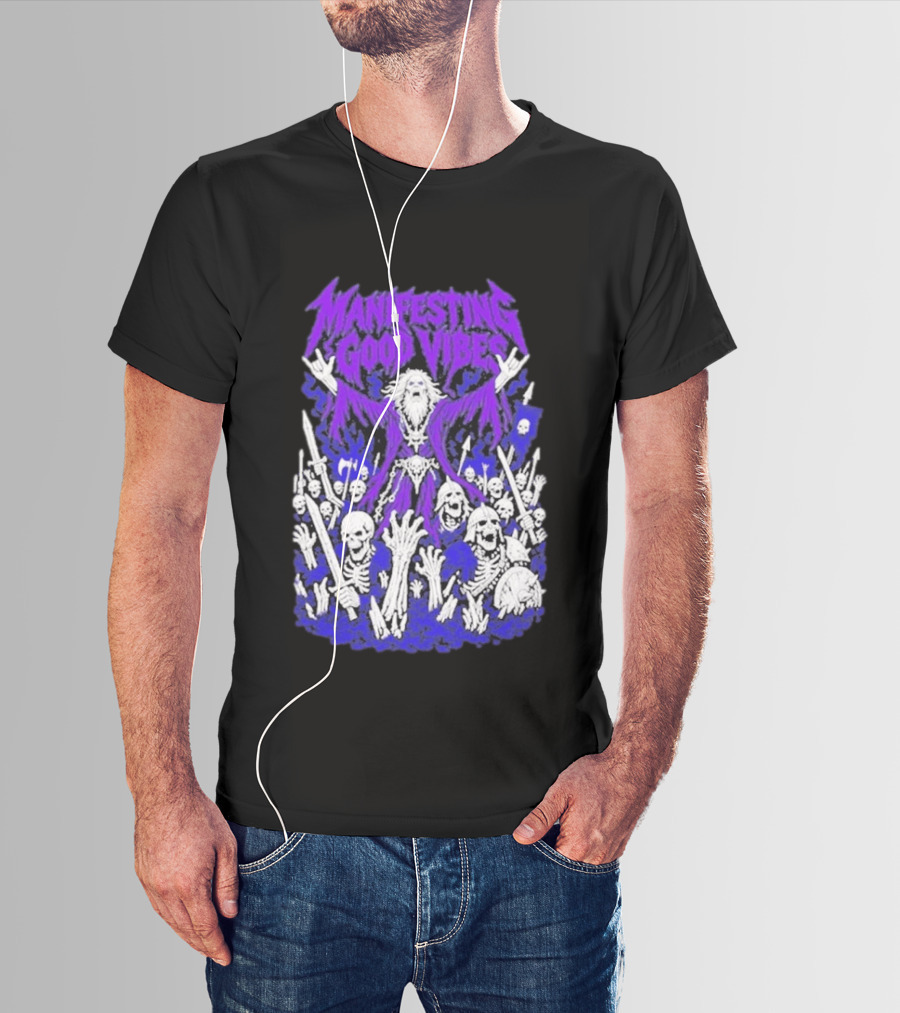 Manifesting Good Vibes Necromancer Skeleton Wizard T-Shirt