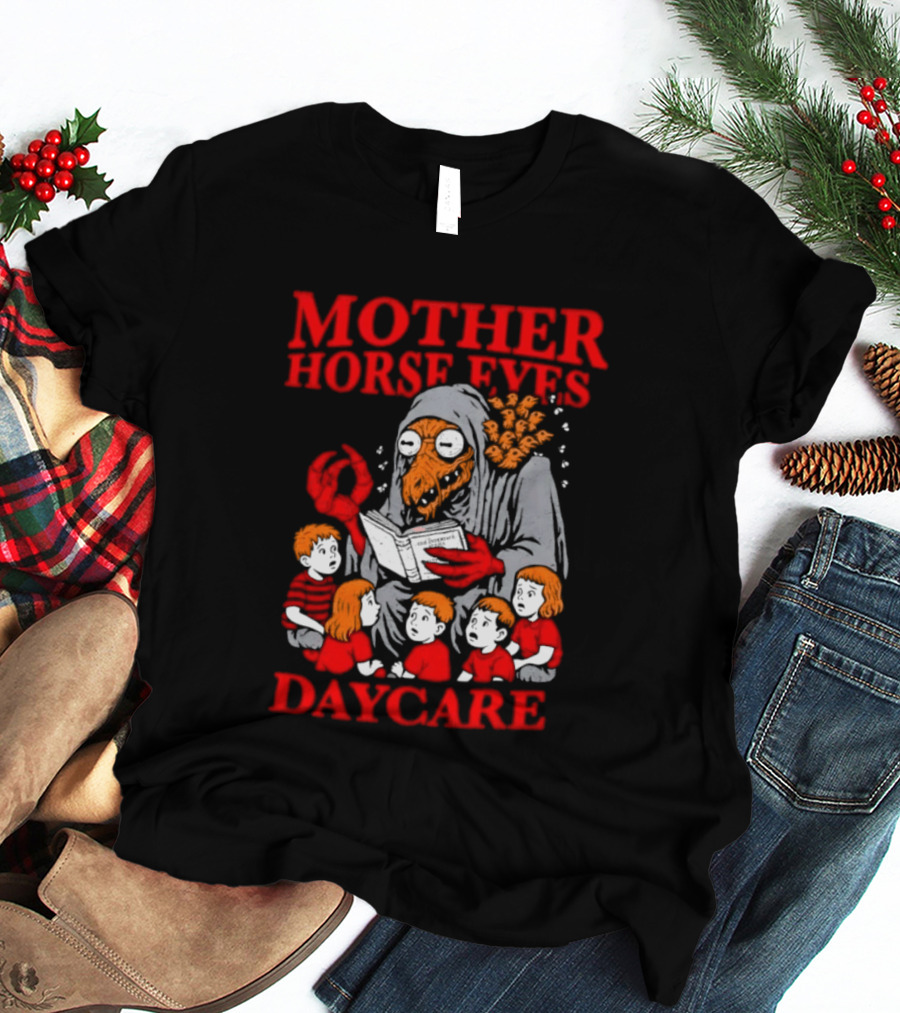 Mother Horse Eyes Daycare Creepy Creature Reading To Children T-Shirt