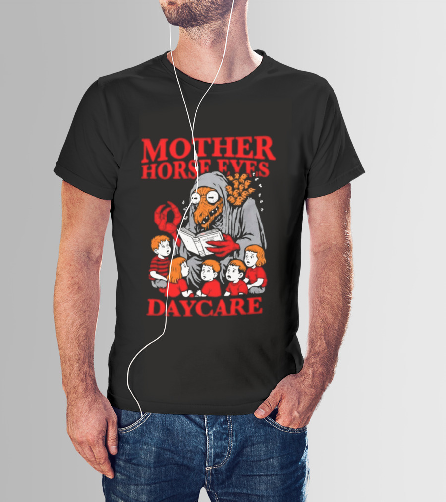 Mother Horse Eyes Daycare Creepy Creature Reading To Children T-Shirt