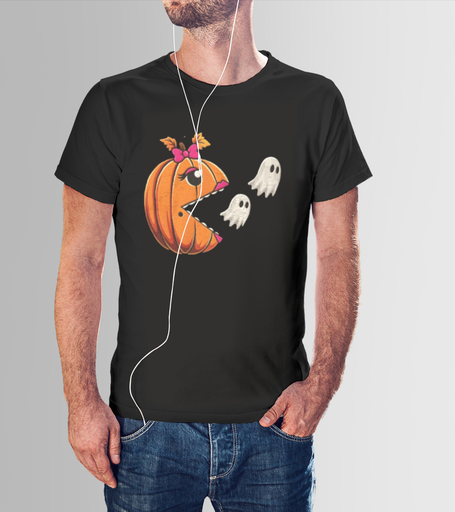 Ms Pac Man Pumpkin Shape Halloween Ghosts T-Shirt