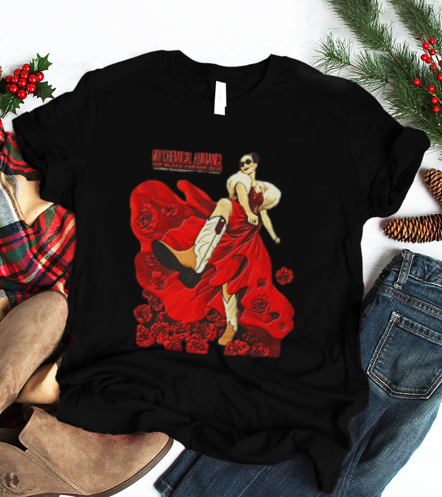 My Chemical Romance The Black Parade Tour 2025 Woman Red Dress Cowboy Boots Flowers T-Shirt